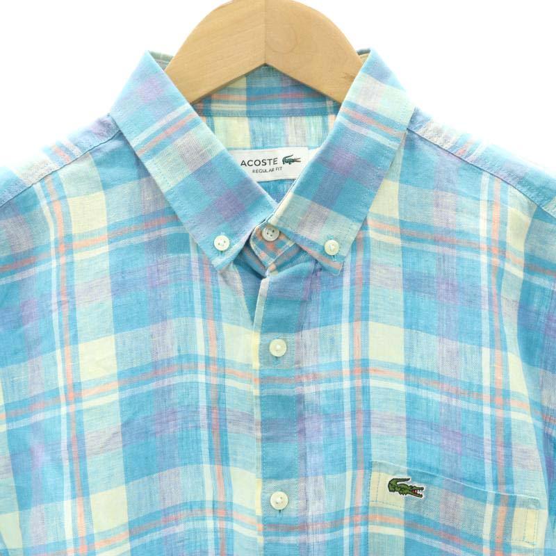 ラコステ LACOSTE チェック柄 半袖 BDシャツ リネン FR40 ライト