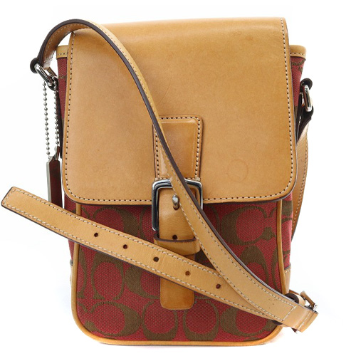 コーチ COACH レザー シグネチャー 切り替え ショルダーバッグ 茶色 