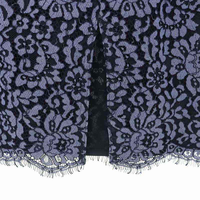 アナイ ANAYI 配色コードレーススカート タイト 膝丈 34 紺 ネイビー  