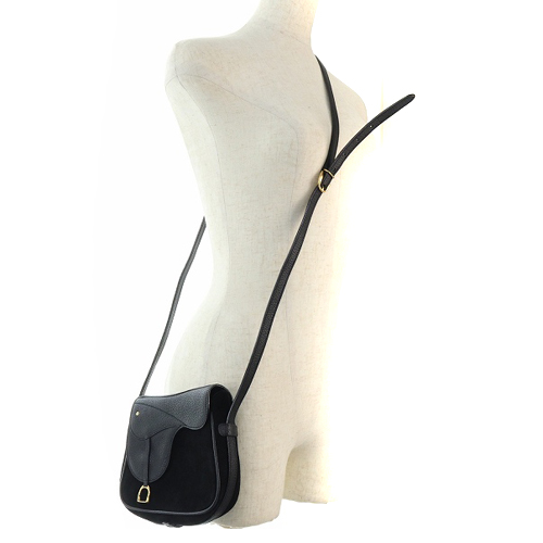 GUCCI黒いスエードとレザーのショルダーバッグ グッチ GUCCI スエード レザー ショルダーバッグ 切替 黒