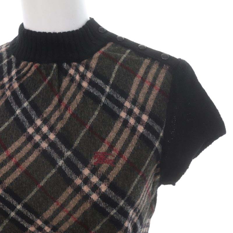 バーバリーブルーレーベル　ニットブルゾン　ブラック　38 ノバチェック Burberry バーバリー ニットブルゾン ファー付 ノバチェック