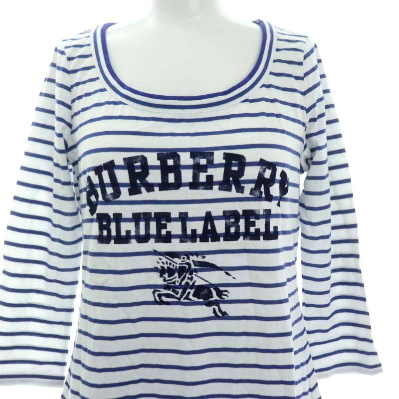 バーバリーブルーレーベル★七分袖ボーダーロゴワンピース　38 未着用 バーバリーブルーレーベル BURBERRY BLUE LABEL ロゴ ボーダー 七分袖