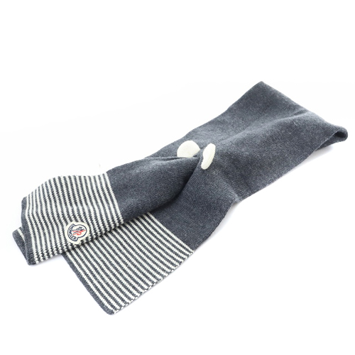 モンクレール MONCLER SCIARPA ボーダー 耳付きウールニット マフラー 