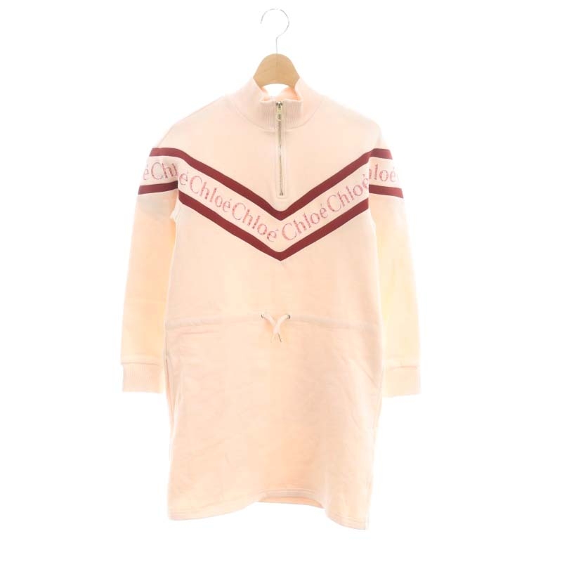 未使用品 クロエ CHLOE キッズ ロゴ ワンピース ミニ 長袖 12 ピンク 