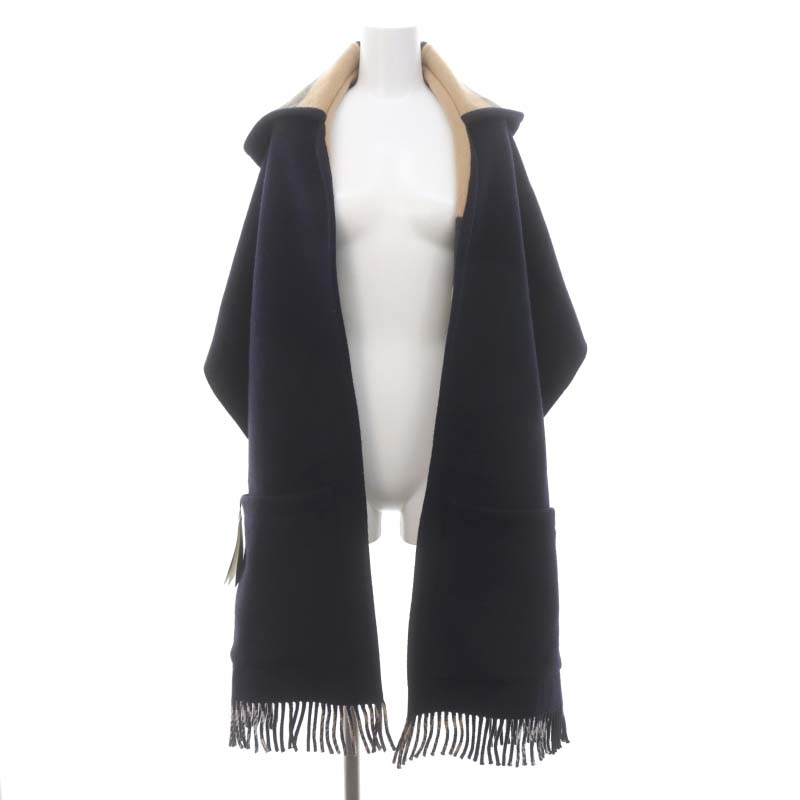 未使用品 バーバリー BURBERRY ウールカシミヤ フード付き フリンジ