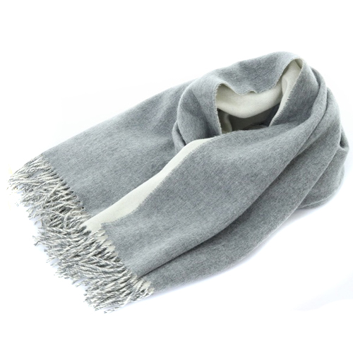 HERMES グレー フリンジ付きマフラー HERMES エルメス マフラー フリンジ付き カシミヤ グレー ロゴ刺繍