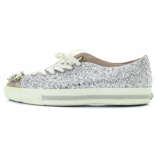 ミュウミュウ miumiu グリッター ビジュー スニーカー 38 24cm 