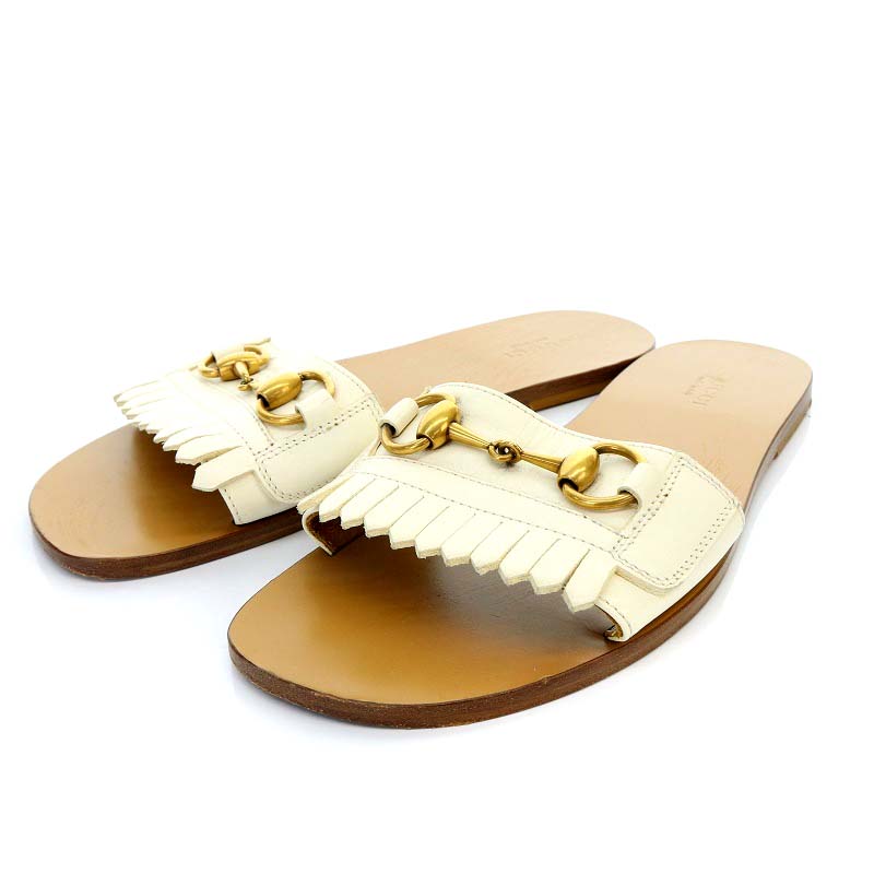 グッチ GUCCI スライドサンダル フラット フリンジ ホースビット 