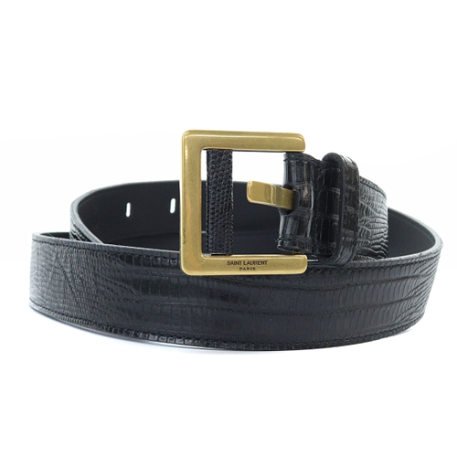 Saint Laurent 黒レザーベルト ゴールドバックル