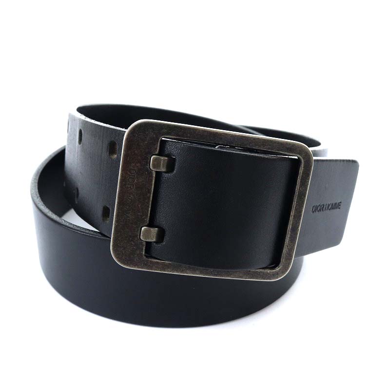 ディオールオム Dior HOMME ベルト ダブルピン レザー 80 黒 ブラック 