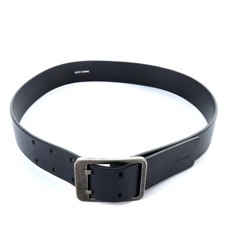 ディオールオム Dior HOMME ベルト ダブルピン レザー 80 黒 ブラック