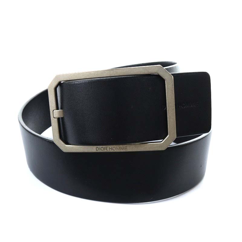 ディオールオム Dior HOMME ベルト ロゴ入り レザー 80 黒 ブラック 00  