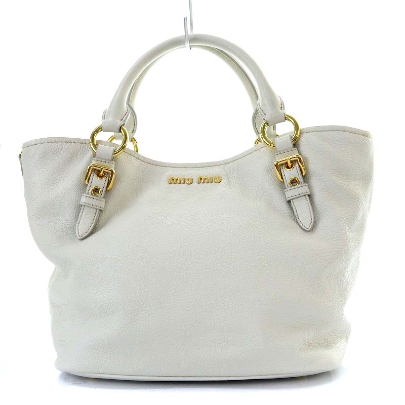 ミュウミュウ miumiu トートバッグ ハンドバッグ ロゴ レザー 白 