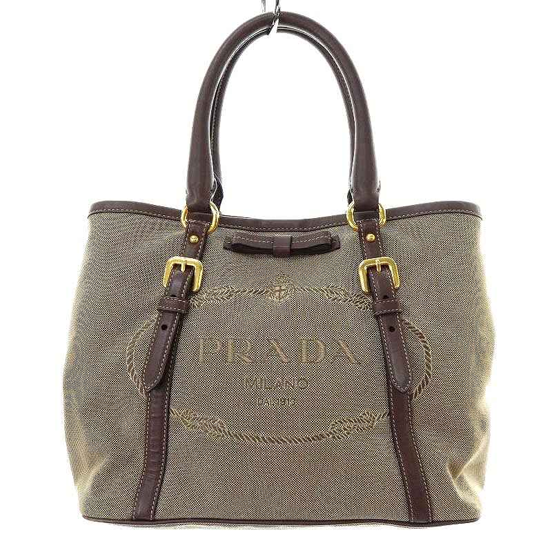 PRADA】プラダ 2WAY ロゴ ジャガード リボン トート バッグ 付する 