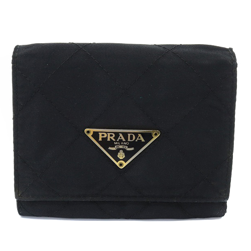 プラダ PRADA キルティング 三つ折り財布 ロゴ 黒 ブラック /SR6 □OH 