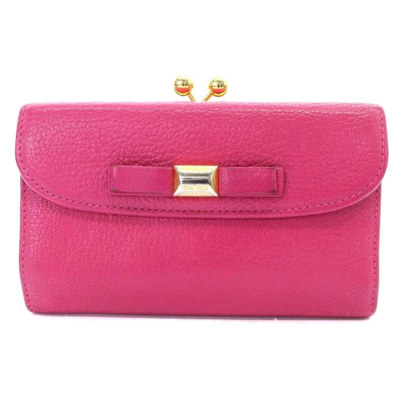 Miu Miu リボン　フィオッコ　マドラス　財布 ピンク　ミュウミュウ MIU MIU - 美品❁miumiu マドラス 二つ折りミニ財布 リボン