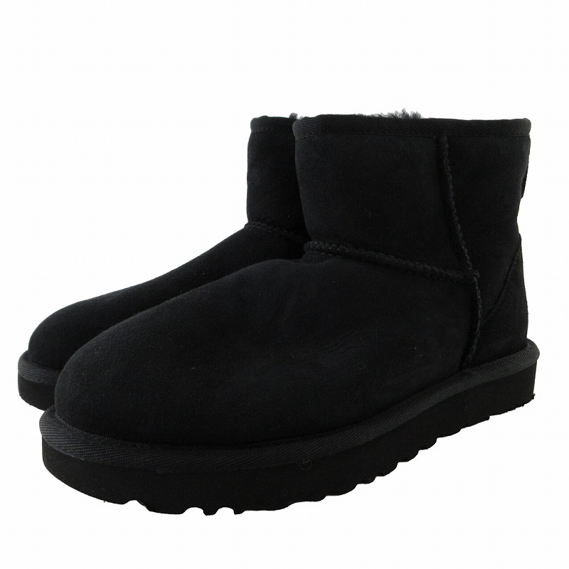 美品】アグ UGG ショートブーツ ムートン ブラック 23cm 黒 アグ 美品】アグ UGG ショートブーツ ムートン ブラック 23cm 黒 アグ