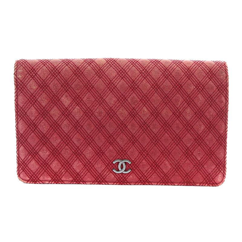 シャネル CHANEL 長財布 二つ折り マトラッセ ココマーク レザー 赤 