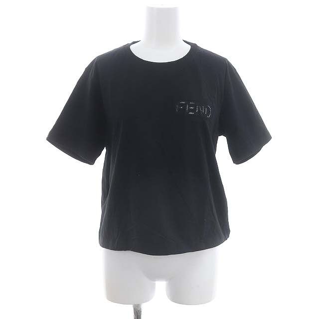 フェンディ FENDI ロゴ刺繍 Tシャツ コットン 半袖 M 黒 ブラック 