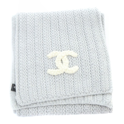 シャネル CHANEL ココマーク カシミヤ マフラー ニット ライトグレー 