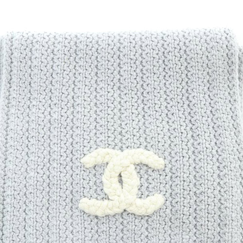 シャネル CHANEL ココマーク カシミヤ マフラー ニット ライトグレー 