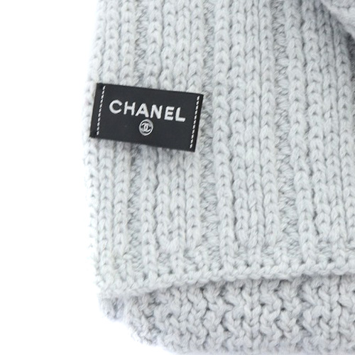 シャネル CHANEL ココマーク カシミヤ マフラー ニット ライトグレー 