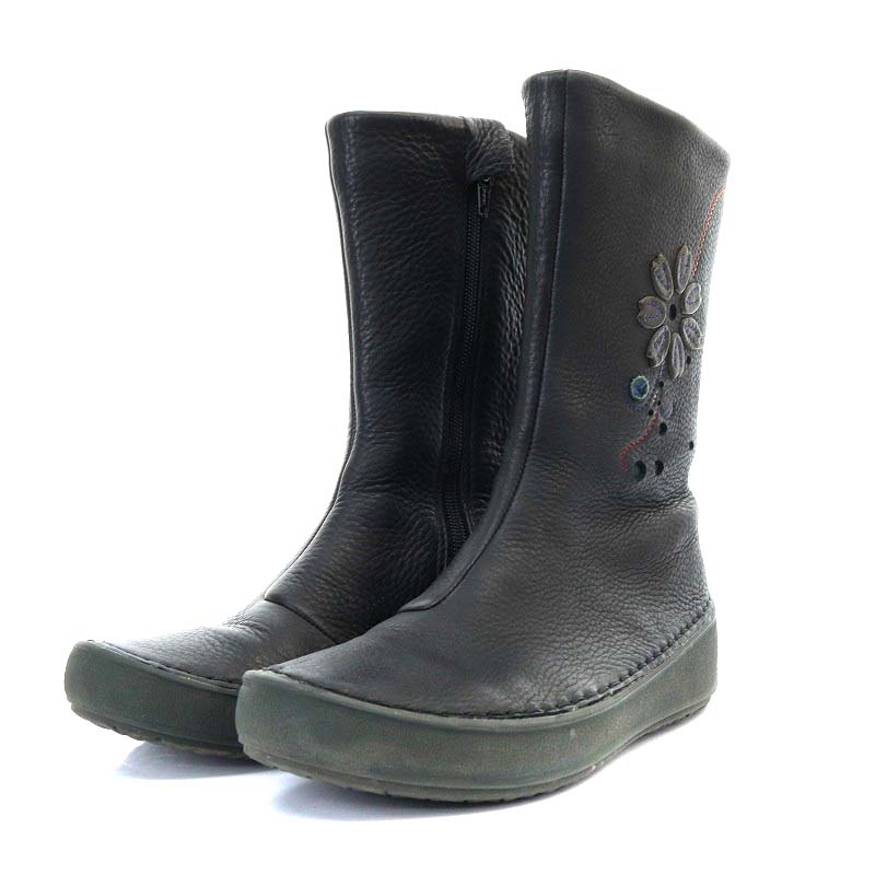 カンペール CAMPER ブーツ ショート フラット フラワーモチーフ レザー 