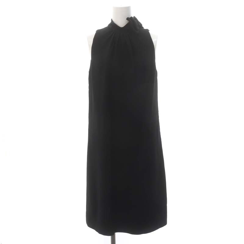 プラダ PRADA ノースリーブ リボン ワンピース ひざ丈 36 黒 ブラック  