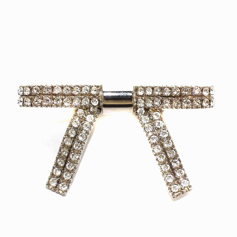 ミュウミュウ miumiu バレッタ 髪留め リボン ラインストーン シルバー 