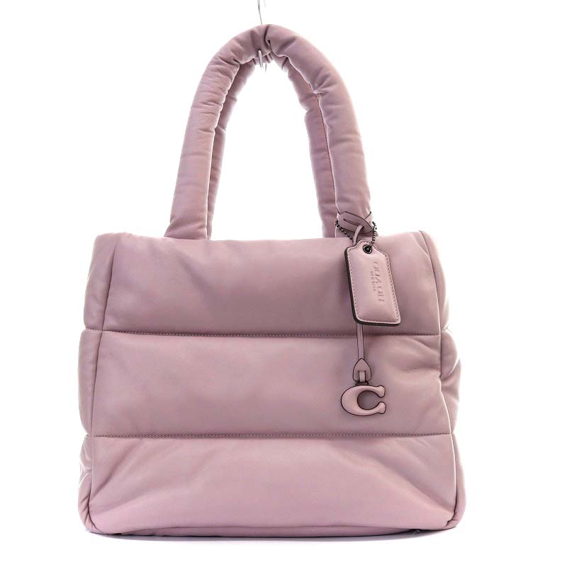 コーチ COACH ピロー トート バッグ ハンドバッグ ナッパ レザー 紫 