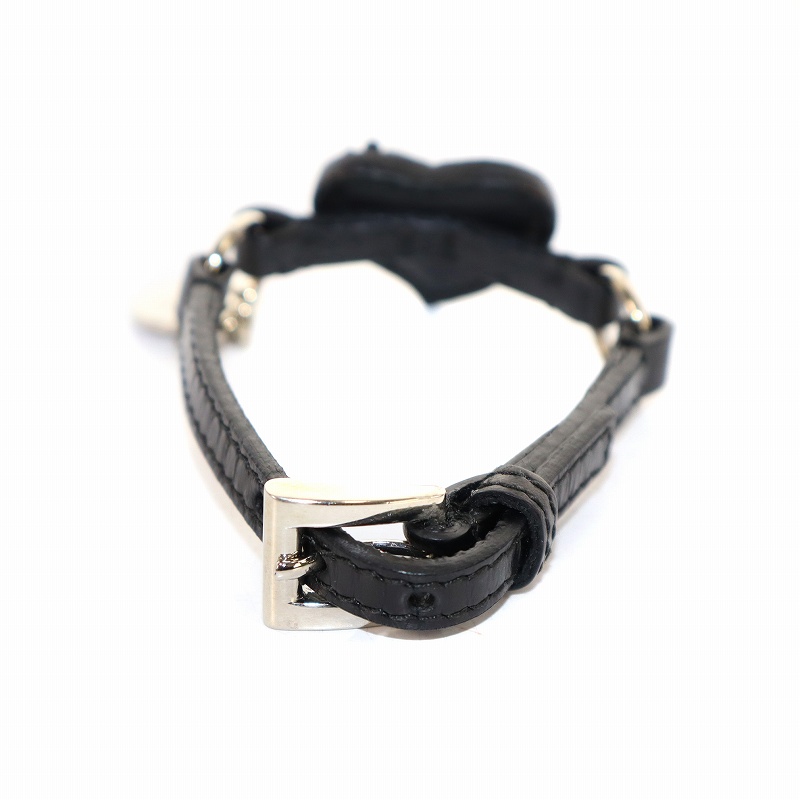 プラダ PRADA ブレスレット ベルト ビジューハートモチーフ 黒 ブラック
