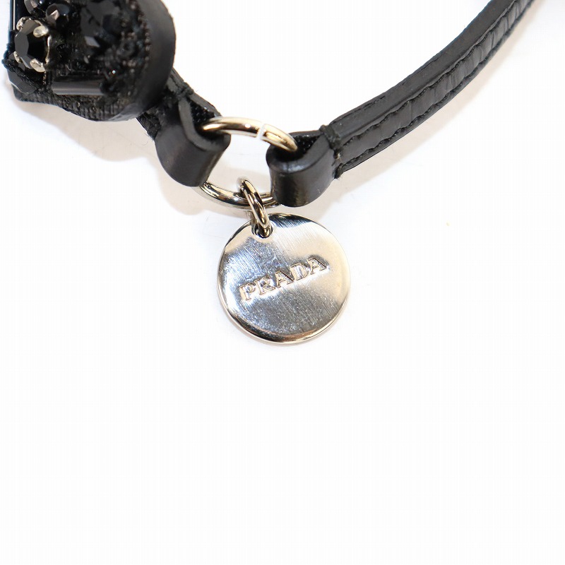 プラダ PRADA ブレスレット ベルト ビジューハートモチーフ 黒 ブラック