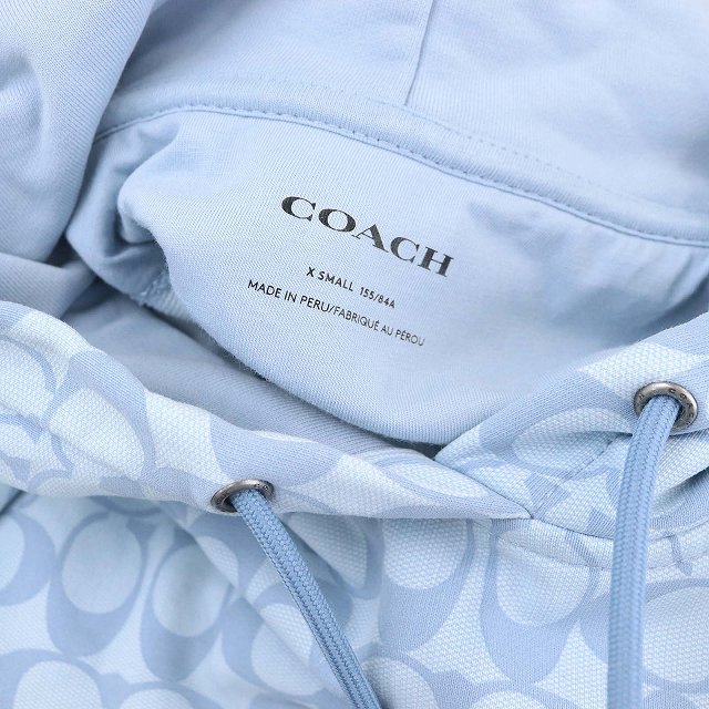 コーチ COACH シグネチャー ロゴ プルオーバー パーカー 長袖 XS 水色