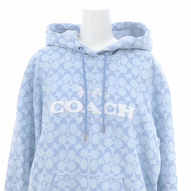 コーチ COACH シグネチャー ロゴ プルオーバー パーカー 長袖 XS 水色
