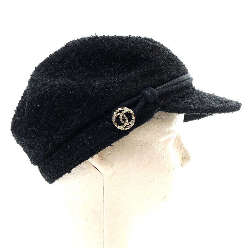 CHANEL シャネル ニット帽 ツイード キャスケット ブラック/マルチ