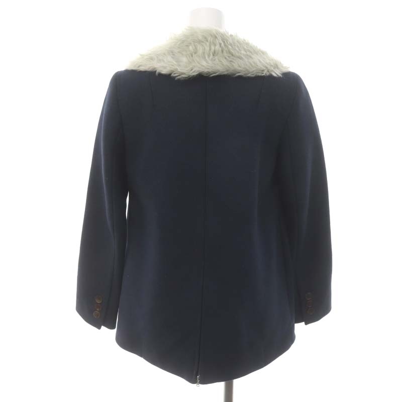 カルヴェン CARVEN ファー ウール ダブル コート ショート丈 34 紺 