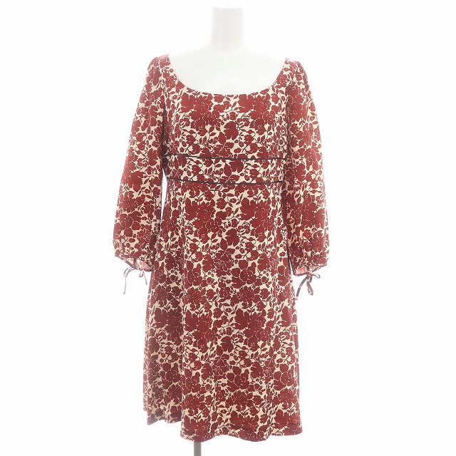 トッカ TOCCA 花柄 サテン ワンピース ひざ丈 九分袖 0 レッド オフ  