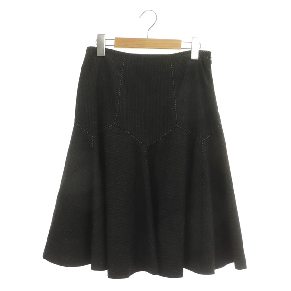 ポールカ PAULE KA フレアスカート ロング ステッチ ウール 38 黒  