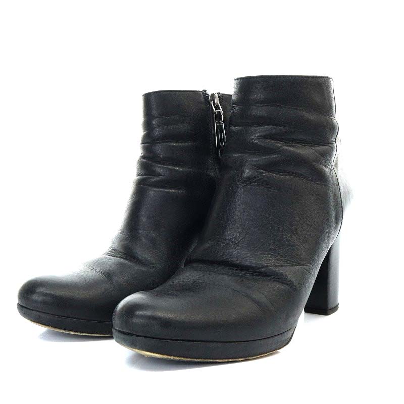 プラダ PRADA ブーツ ショート ハイヒール サイドジップ レザー 37.5 