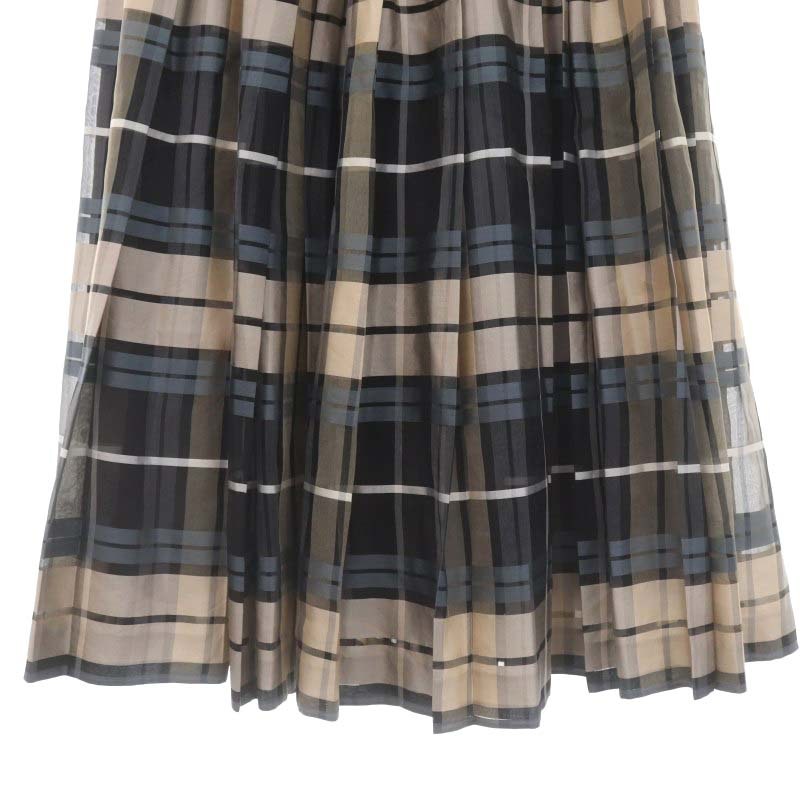 裾上げ済み　ebure シアーチェックオーガン ウエストゴムプリーツスカート 限定値下げ】ebureシアーチェックオーガン ウエストゴムプリーツスカート