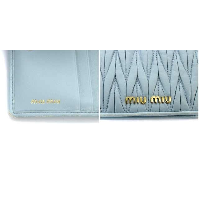 ミュウミュウ miumiu マテラッセ 財布 二つ折り レザー 水色 ブルー 