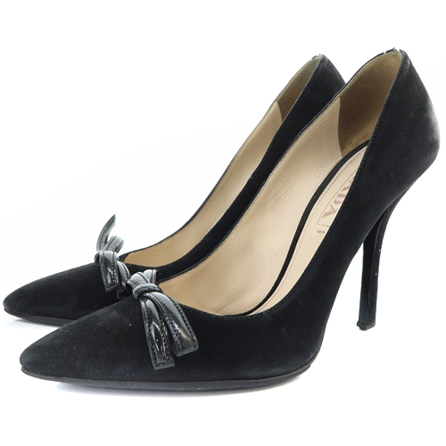 プラダ PRADA ポインテッドトゥ スエード リボン パンプス ピンヒール  