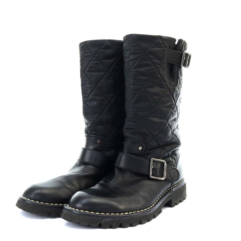シャネル CHANEL マトラッセエンジニアブーツ ショート ローヒール 