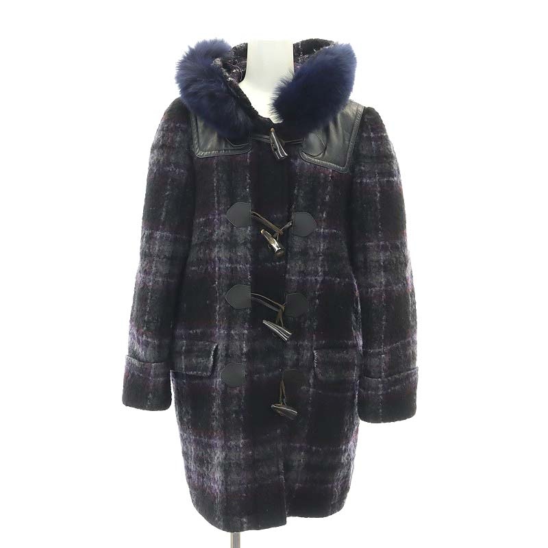 カオン Kaon フォックスファー ウール チェック ダッフルコート  