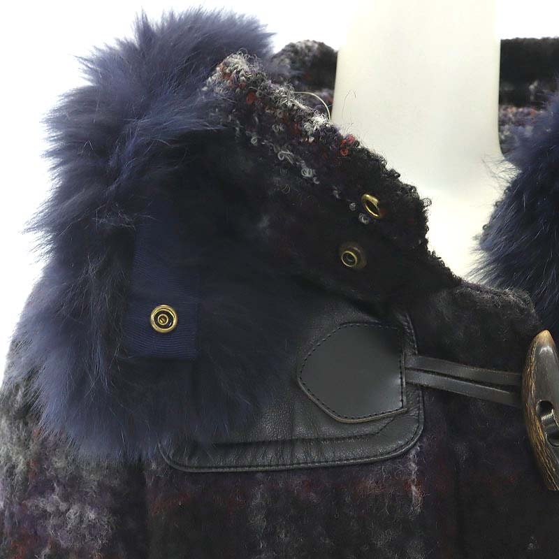 カオン Kaon フォックスファー ウール チェック ダッフルコート  