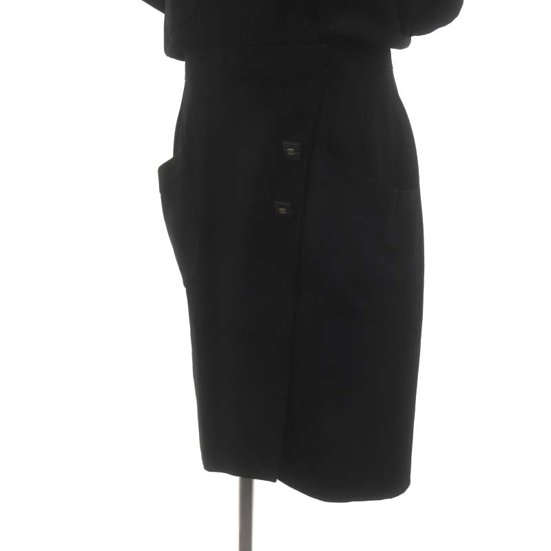 シャネル CHANEL 半袖ワンピース ロング ミモレ丈 黒 ブラック C-TK  