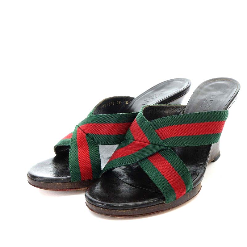 グッチ GUCCI シェリーライン サンダル ウエッジソール 35 22cm 黒  