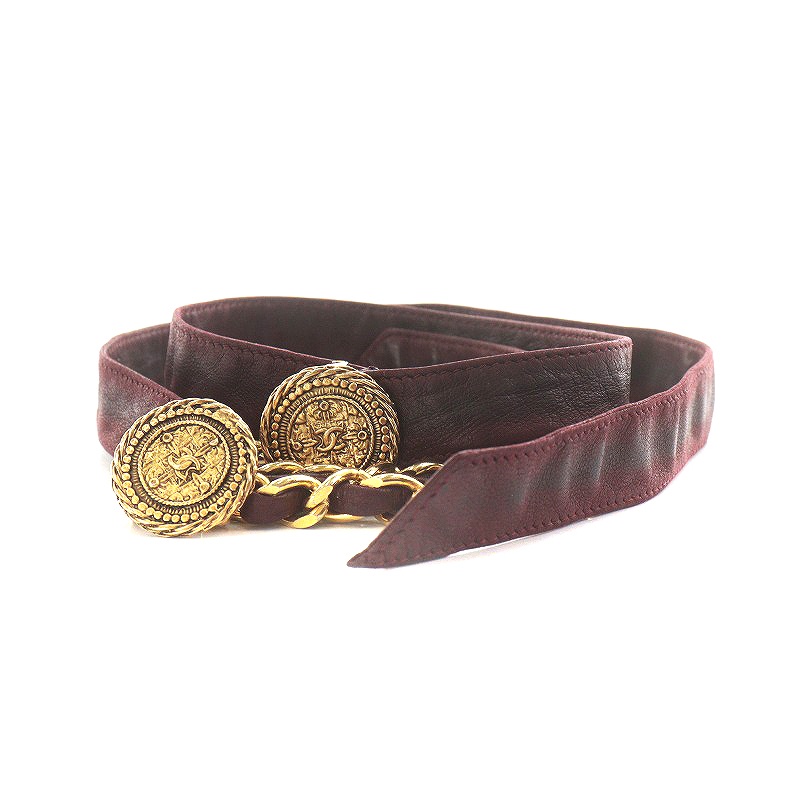 シャネル CHANEL ココマーク チェーンベルト レザー 80/32 ゴールド色  