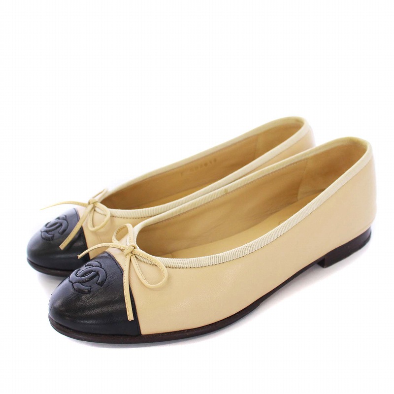 シャネル CHANEL ココマーク バイカラー バレリーナ フラットシューズ  