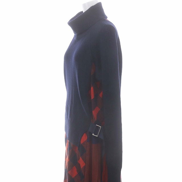サカイ sacai ハイネックドッキングニットワンピース チェック 切替 